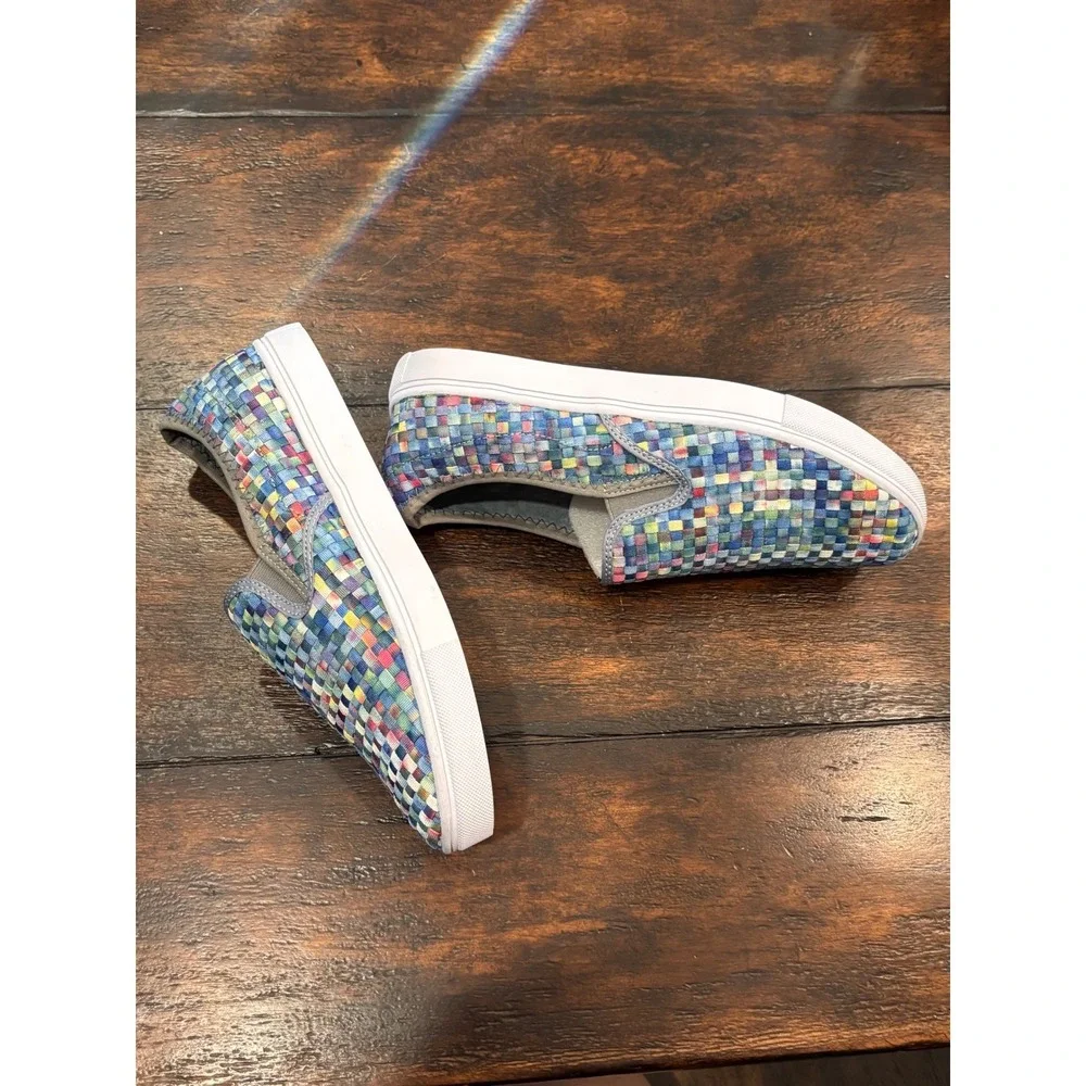 Bernie Mev Multi Color Woven‎ Elastic Slip On Sneakers Womens 40 Rainbow Pixel